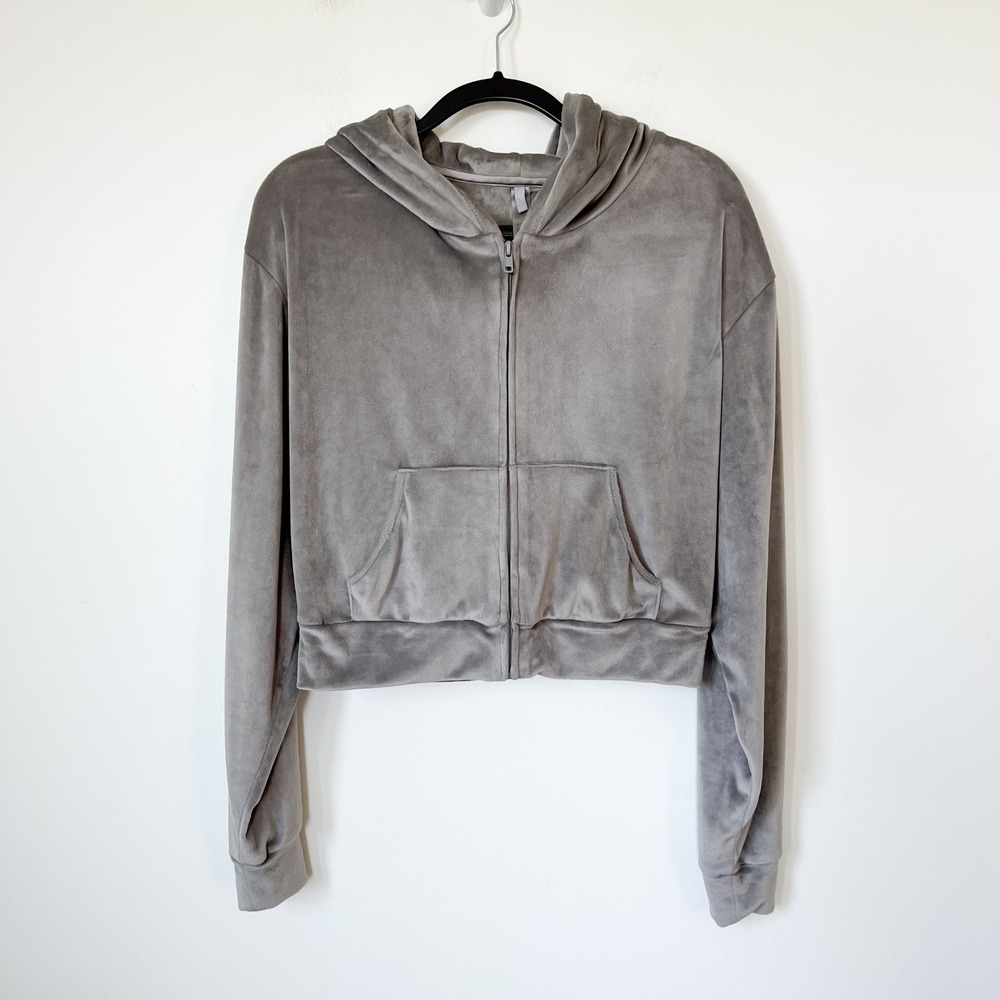 Skims Full Zip Velour Hoodie Gray Womens Large
